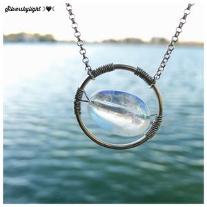 Genuine aura crystal boho wire wrap necklace